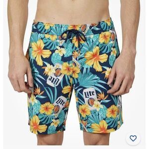 Miller Lite Beer Hawaiian Floral Swim Trunks Navy 4X Drawstring Waist New  CP